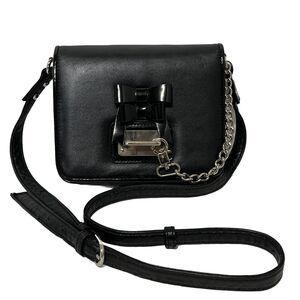 Stunning Designer AH Black Leather Crossbody Purse Bows Chain Goth Punk Handbag